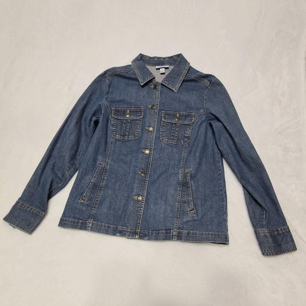 Croft & Barrow Womens Blue Denim Stretch Long Sleeve Button Front Jacket Size S - Picture 2 of 12